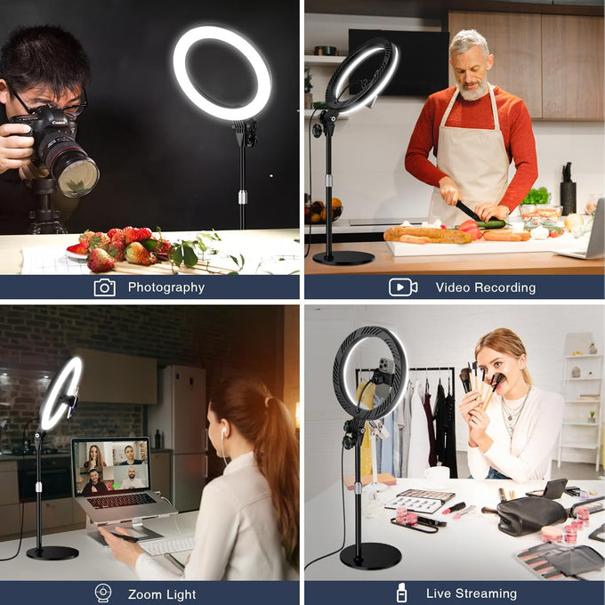 Desk Ring Light with Stand - 10.5'' Desktop Ring Light with Phone Holder for Video Recording, Circle Light for Computer Zoom Meeting Video Conference Lighting Video Calls Podcast Streaming
