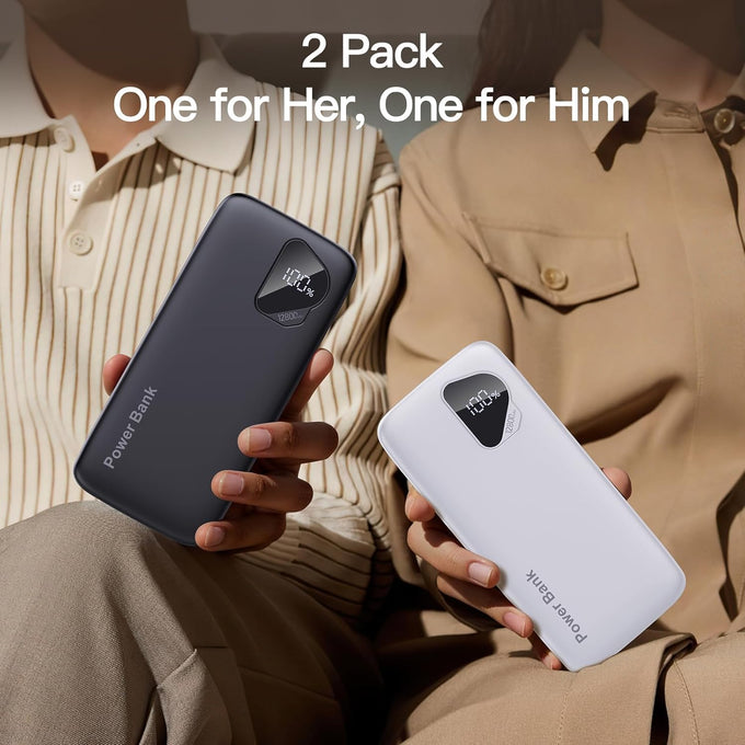 2026 2-Pack 12800mAh Portable Charger with Built in Cables, Travel Essential Battery Pack, 4 Outputs 2 Inputs Slim Power Bank with Cord Wires for iPhone 17/16/15/14, Samsung Galaxy S23/22, Pixel etc