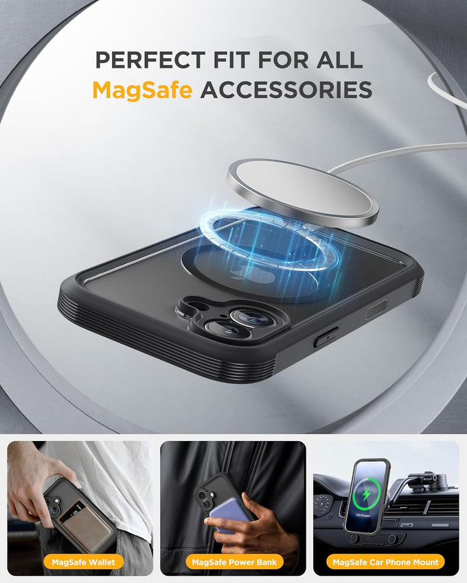 Miracase for iPhone 17 Case 6.3'', Full-Body Bumper Military Drop Protection Outdoor Phone case with Built-in Glass Screen &Camera Control,Easy Installation,No Gap,Compatible with MagSafe,Black