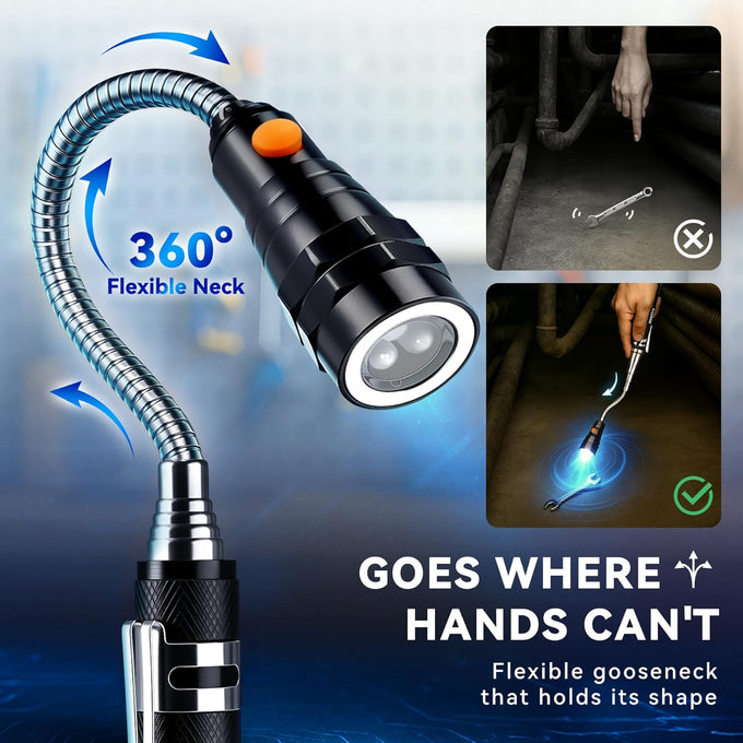 VIBELITE Extendable Magnetic Flashlight with Telescoping Magnet Pickup Tool- Cool Gadget Valentines Day Gifts for Him, Men, Teen Boys, Husband, Dad, Father, Mechanic, Women, Black