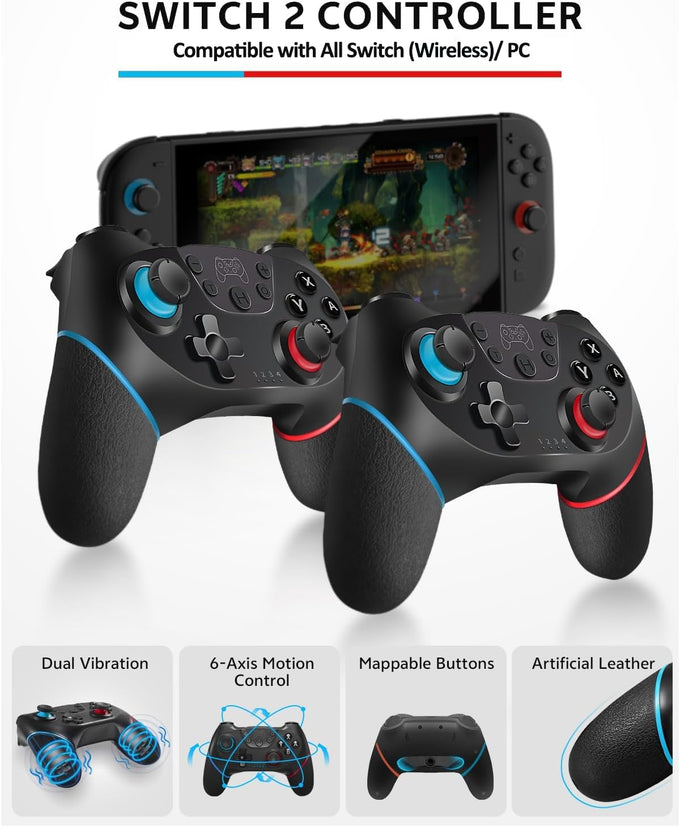 Pro Controllers Accessories Bundle for Nintendo Switch 2 18-in-1: Carrying Case, Screen Protector, Thumb Grip for Joycon, Dockable Console Protective Cover Shell, Steering Wheel, 2025 Switch2 Game Kit