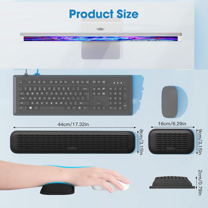 MEKASS Ergonomic Keyboard and Mouse Wrist Rest Set, Soft Memory Foam Support with Non-Slip Silicone Base for Office, Work & Gaming – Classic Black