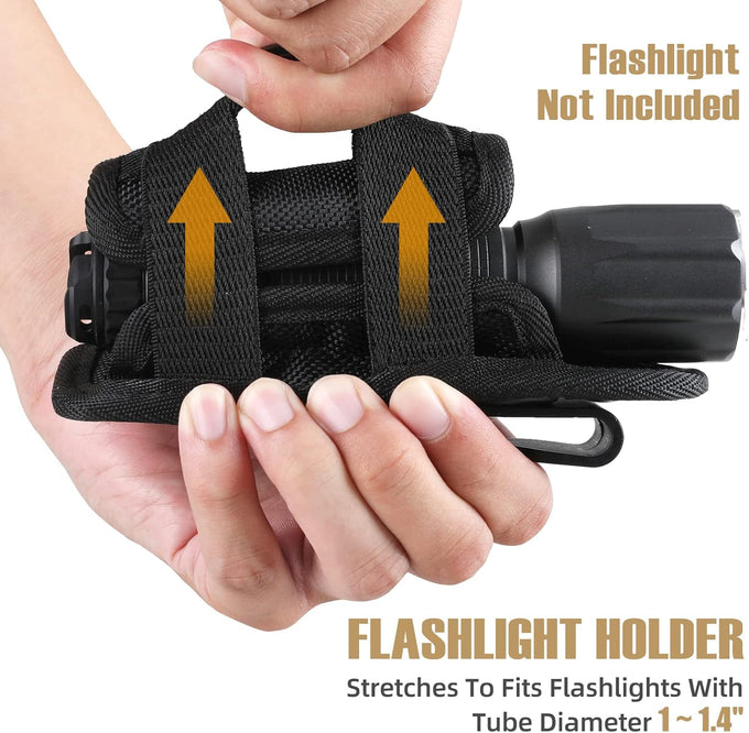 LIVANS Tactical Flashlight Pouch Holster, Rotatable Flashlight Holder Belt Clip Tactical Torch Carry Case with 360 Degree Carabiner Reel Clip