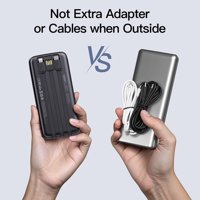 2026 2-Pack 12800mAh Portable Charger with Built in Cables, Travel Essential Battery Pack, 4 Outputs 2 Inputs Slim Power Bank with Cord Wires for iPhone 17/16/15/14, Samsung Galaxy S23/22, Pixel etc