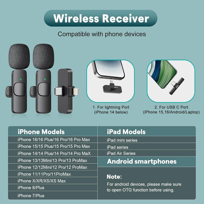 MAYBESTA Wireless Mini Microphone for iPhone, Android Phone - Bluetooth Lavalier Lapel Mic for Audio Video Recording - Clip on Content Creator Microphones for YouTube Tiktok Podcast Vlogging