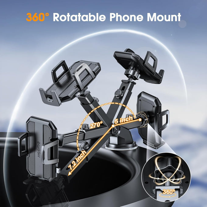 SUUSON 3 in 1 Phone Holders for Your Car, Car Phone Holder Mount [Strongest Suction] 360° Adjustable Cell Phone Holders for Car Phone Stand Car Mount for iPhone, Samsung, Google, More Smartphones