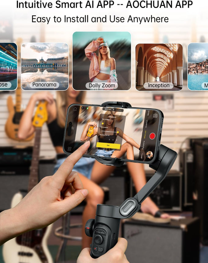 AOCHUAN Phone Gimbal Stabilizer 3-Axis Smartphone Foldable Handheld Gimbal for iPhone with Focus Wheel TikTok YouTube Vlog Stabilizer for iPhone16 15 14 13 12 Pro Max Android-Smart XE