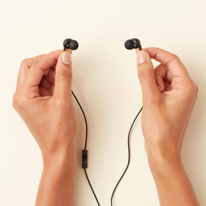 Wired Earbuds with Microphone, In Ear Headphones, 3.5mm Jack, 4.2 ft long cable, S/M/L Ear Tips, Black