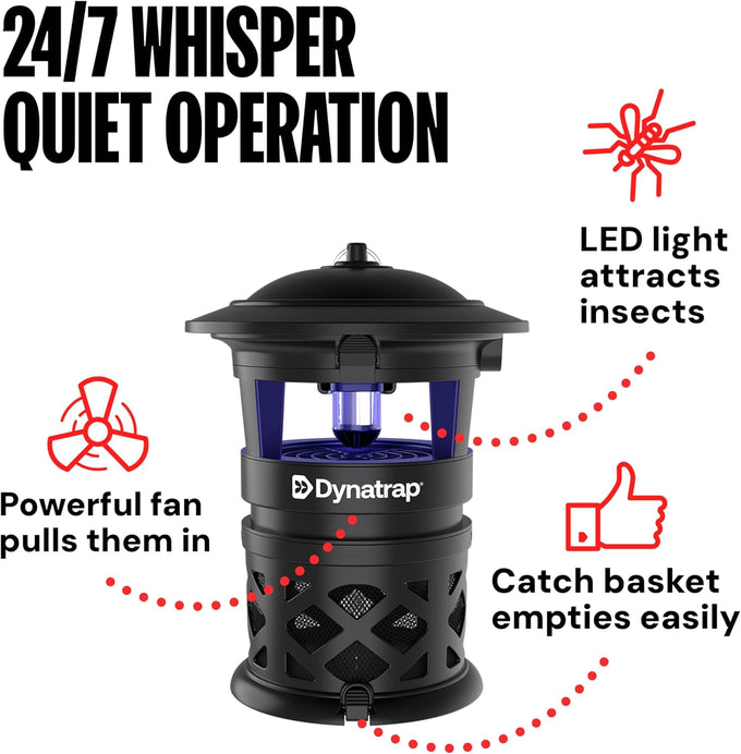 Dynatrap DT1130SR 1/2 Acre Mosquito & Flying Insect Outdoor Trap and Killer – Kills Mosquitoes, Flies, Wasps, Gnats, & Other Flying Insects - Bug Zapper Alternative – Black