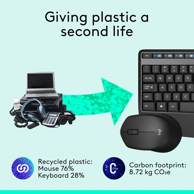 Logitech MK345 Wireless Keyboard and Mouse Combo with Palm Rest, 2.4 GHz USB Receiver, Compatible with PC, Laptop, Black