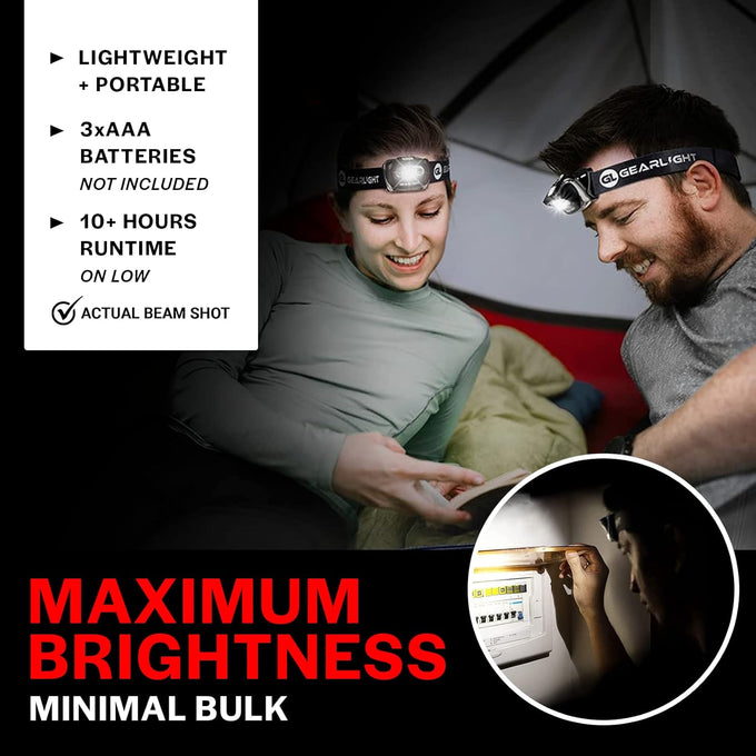 LED Headlamp 2-pack Battery Powered (AAA) | Head Lamp for Running Hunting Camping Fishing Hiking with Red Light and Adjustable Headband - Bright Forehead Headlamp 7 Modes (Batteries Not Included)
