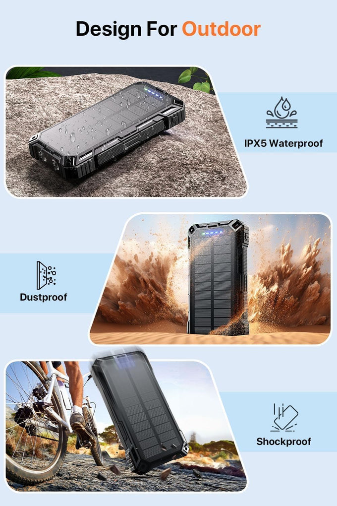 Power Bank 49800mAh Solar Portable Charger Wireless Charging USB-C 15W Fast Charging with 4 Built-in Cables LED Flashlight Battery Pack Compatible with iPhone, iPad, Perfect for Camping,Hiking