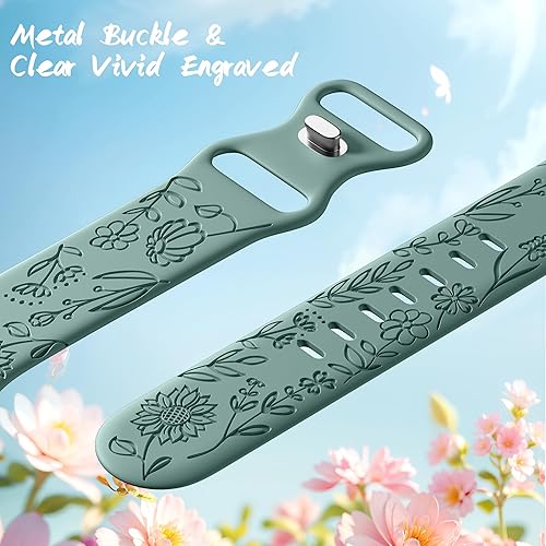SNBLK 6 Pack Floral Engraved Bands Compatible with Apple Watch Bands 40mm 41mm 42mm 38mm 44mm 45mm 46mm 49mm Women Men, Silicone Flower Pattern Strap for iWatch Series 11 10 Se Ultra 9 8 7 6 5 4 3 2 1