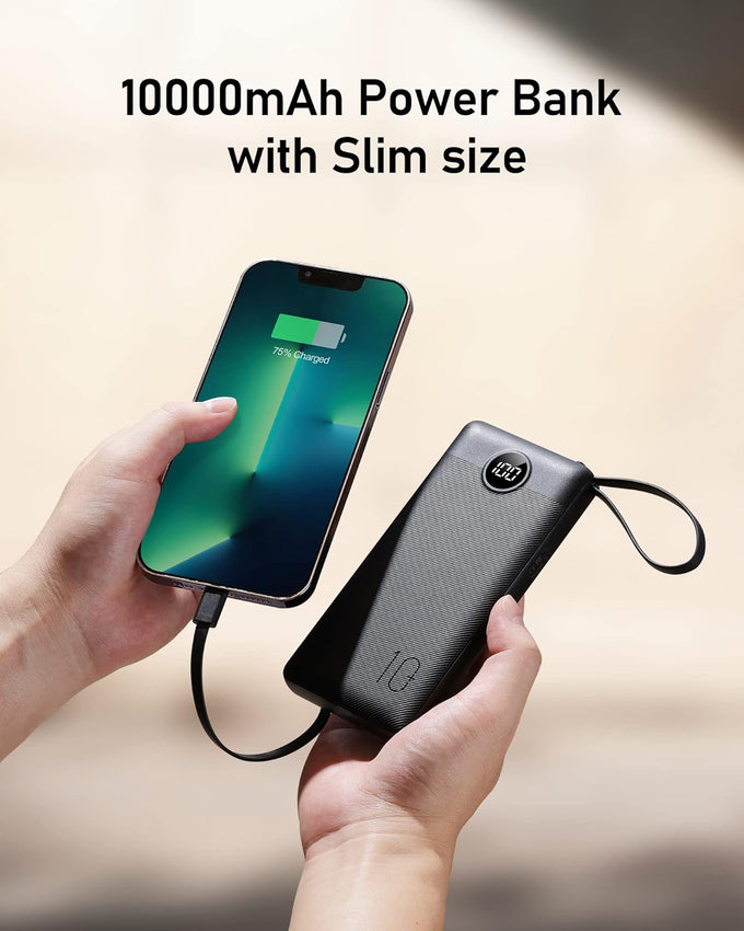 VEEKTOMX 10000mAh Portable Charger with Built-In Cables – Fast USB-C Power Bank for iPhone & Samsung