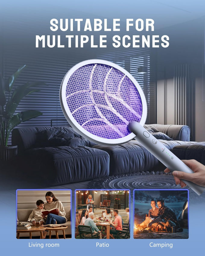 Electric Fly Swatter Racket, 4000V Bug Zapper with 1800mah Rechargeable Battery & Dual Modes, 2 in 1 Purple Mosquito Light Killer with 3-Layer Safety Mesh for Indoor Home Patio Camp(1 Pack)