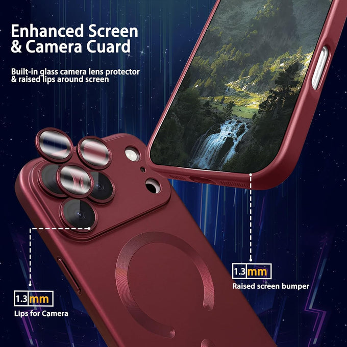 Magnetic for iPhone 17 Pro Max Case, with Camera Lens Protector, Compatible with Magnetic, Slim Shockproof Bumper Soft Silicone Metallic Luster Phone Case for iPhone 17 Pro Max, Wine Red