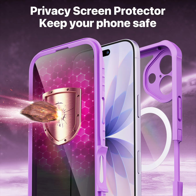 CENHUFO Magnetic Privacy for iPhone 17 Case [Compatible with Magsafe] Full Body Phone Case Built-in 9H Tempered Glass Privacy Screen Protector Camera Protection Shockproof Clear Cover -Rose Pink
