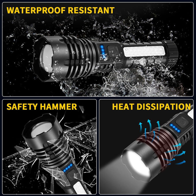 Rechargeable Flashlights High Lumens, 7Mode Super Bright Flashlight Powerful, Adjustable Tactical Flash Light High Powered, LED Flashlights for Home Emergency Hunting Camping Essentials Gear
