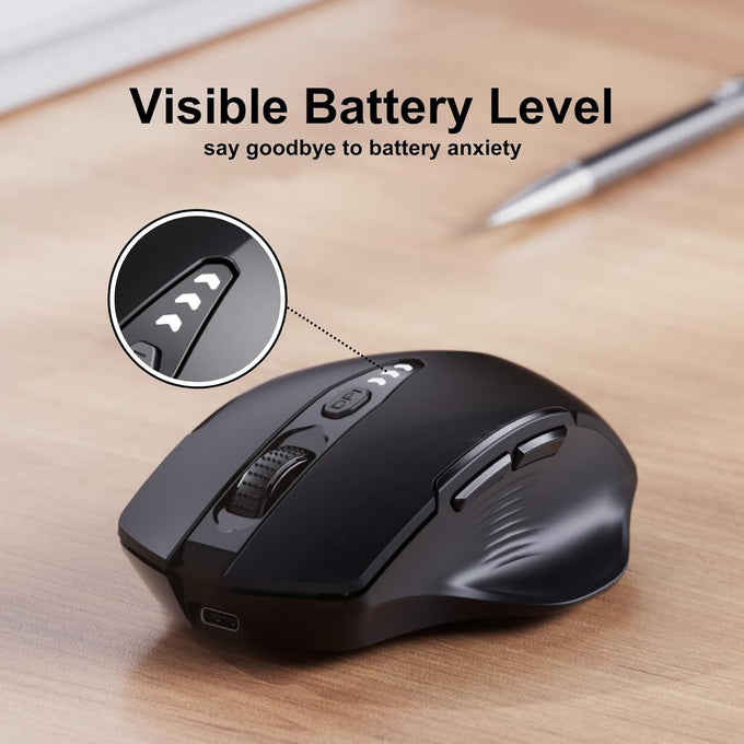 Uineer Wireless Mouse,Upgraded 2.4GHz Rechargeable (Battery Level Visible) Ergonomic Computer Mouse,4 Levels DPI, Wireless Mice for Laptop Computer(Matte Black)