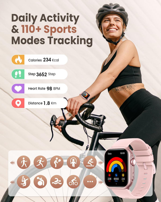 Smart Watches for Women (Android/iPhone), 1.83" HD Smart Watch with Calls/Messages/Notifications, Sleep/Heart Rate/SpO2/Blood Pressure Monitor, 110+ Sports Modes Fitness Tracker Watch, 1000mAh Battery