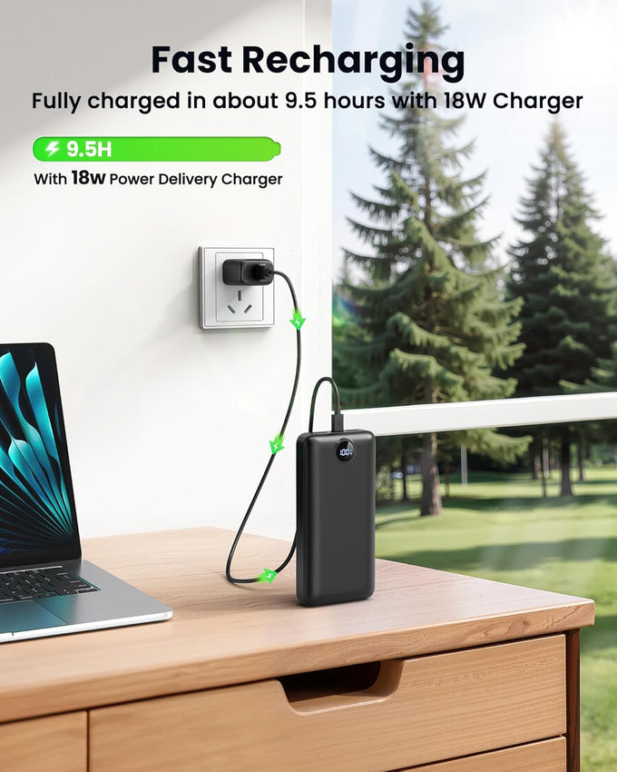 Portable Charger Power Bank 50000mAh 22.5W Fast Charging USB C Battery Bank External Battery Pack Digital Display Phone Charger with 3 Output & 2 Input for iPhone 17/16/15/14/13/12, Samsung etc Black