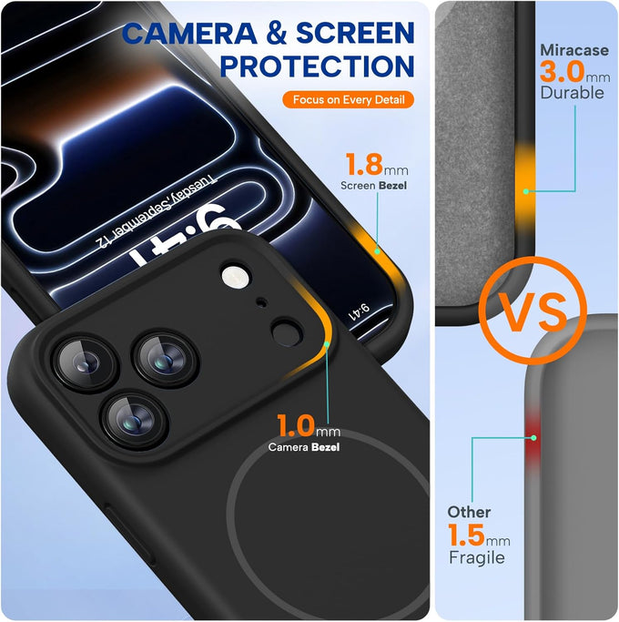 Miracase Magnetic for iPhone 17 Pro Case, Compatible with MagSafe, Integrated Silicone Camera Control Cover, 3.0mm Thicken Shockproof Drop Protection Phone Case for 17 Pro,Black