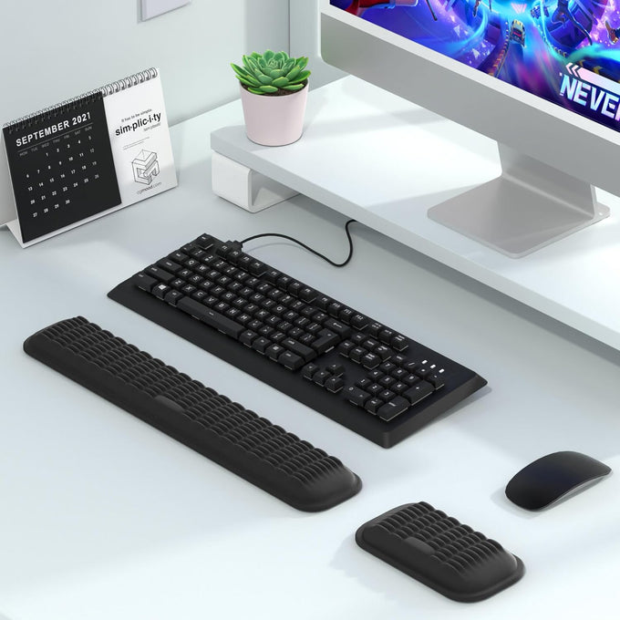 MEKASS Ergonomic Keyboard and Mouse Wrist Rest Set, Soft Memory Foam Support with Non-Slip Silicone Base for Office, Work & Gaming – Classic Black