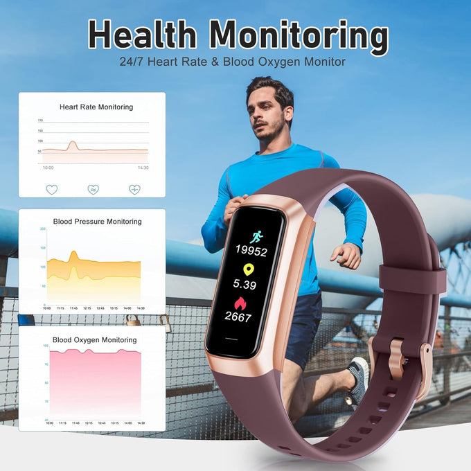 Zeacool Fitness Tracker Smart Watch – 24/7 Heart Rate, Blood Oxygen & Blood Pressure Monitor, Sleep Tracking, 5 ATM Waterproof, Step & Calorie Counter (Bordeaux)