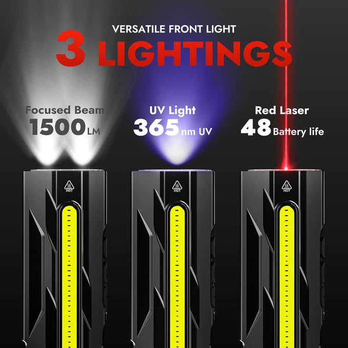 WARSUN T9 PRO Rechargeable EDC Flashlight – 1500 Lumens LED Pocket Flashlight, Magnetic Work Light with Clip for Dog Walking, Camping, Hiking, Car Repair, Night Walking and Everyday Carry