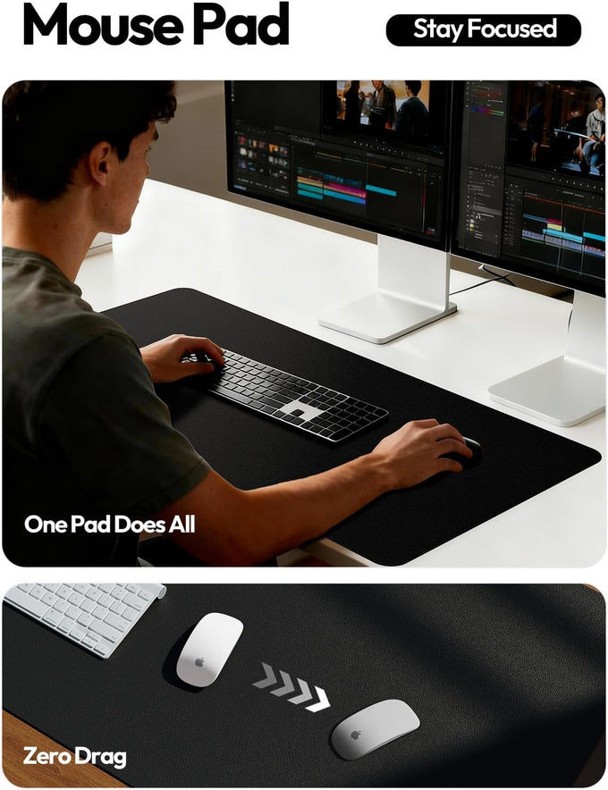 YSAGi Leather Office Desk Pad Protector, Large Mouse Pad, Non-Slip, PU Leather, Laptop Desk Blotter, Waterproof Writing Pad for Office and Home, Black, 23.6" x 13.8"