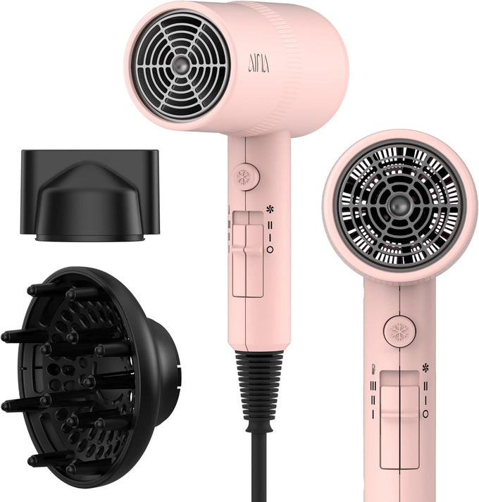 AINA Ionic Hair Dryer with Diffuser, Ceramic Blow Dryer with Cold Shot & Turbo Heat (Babe Pink)