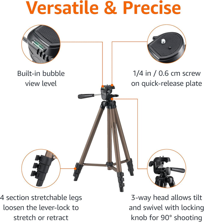50-inch Lightweight Portable Camera Mount Tripod Stand with Bag, for Travel Photography, Champagne