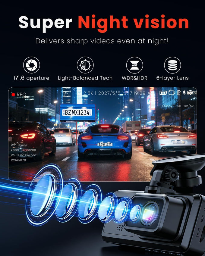3 Channel Dash Camera for Cars,Triple Lens 4K+1080P+1080P Dash Cam Front Rear Inside,Built-in 5G WiFi & App, Night Vision,24H Parking Mode,Loop Recording,170° Wide Angle,32GB Card Included(Black)