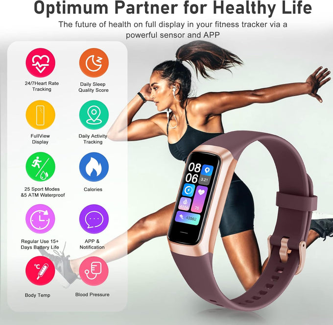 Zeacool Fitness Tracker Smart Watch – 24/7 Heart Rate, Blood Oxygen & Blood Pressure Monitor, Sleep Tracking, 5 ATM Waterproof, Step & Calorie Counter (Bordeaux)