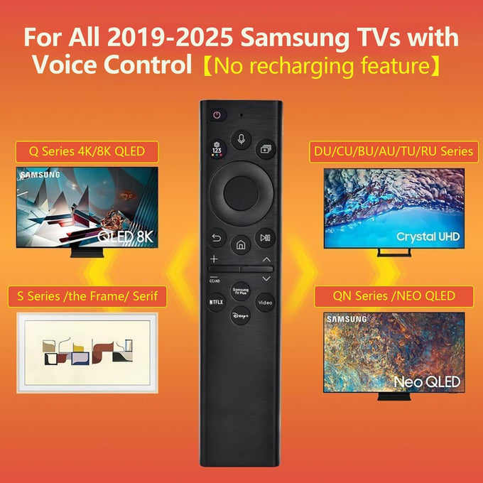 Replacement Remote for Samsung Smart TV (2019–2025), Voice Control Compatible, No Solar Cell