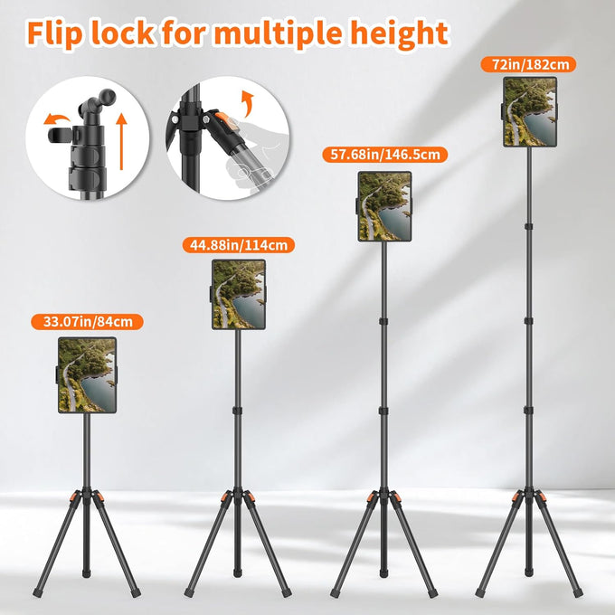XXZU 72in Tablet Floor Stand Tripod,Tablet Stand Floor with 360° Ball Head,Height Adjustable Floor Stand Holder with Case,Tall Tripod