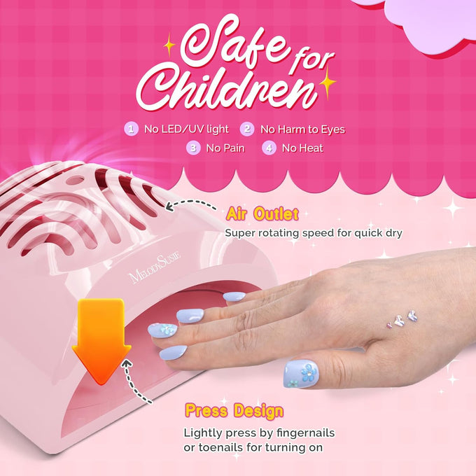 MelodySusie Portable Kids Nail Dryer, Mini Nail Fan Quick Nail Dryer for Regular Polish Manicure Tool, Safe for Hands, Skin, Children's Gift, Great Gift Stocking Stuffers for Girls