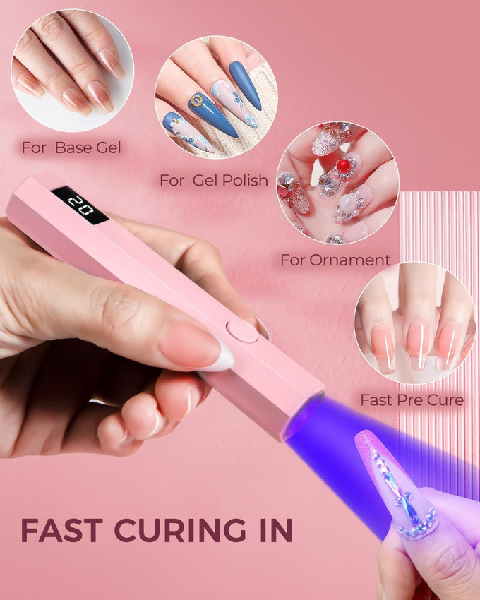 UV Nail Light Handheld UV Light for Nails 3W Portable Led Lamp with 2 Timer Settings 20/60s for Gel Polish Home DIY Salon Women(Pink)