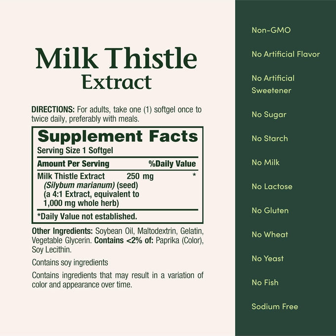 Nature's Bounty Milk Thistle 1000mg, Herbal Health Supplement, Daily Supplement, Gluten Free, Rapid Release Softgels, 50 Ct