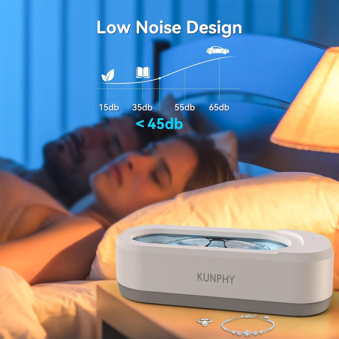 KUNPHY Ultrasonic Jewelry Cleaner, Jewelry Cleaner Machine 12oz 46KHz, Professional Sonic Cleaner with One-Touch Operation, Sonic Cleaner for Rings, Glasses, Jewelry, Dentures White