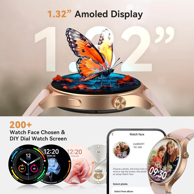 Smart Watch for Women, Answer/Make Call, 1.32'' AMOLED Ultra-Clear Screen Fitness Tracker with Heart Rate/Sleep/SpO2 Monitor, Smartwatch for iPhone/Samsung/Android, 110+ Sport Modes, 3ATM Waterproof