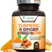 Turmeric Curcumin Supplement - 95% Curcuminoids with Organic Turmeric & Ginger, BioPerine Black Pepper Extract for Best Absorption, Natural Vegan Joint Support, Non-GMO, Bottled in USA - 240 Capsules