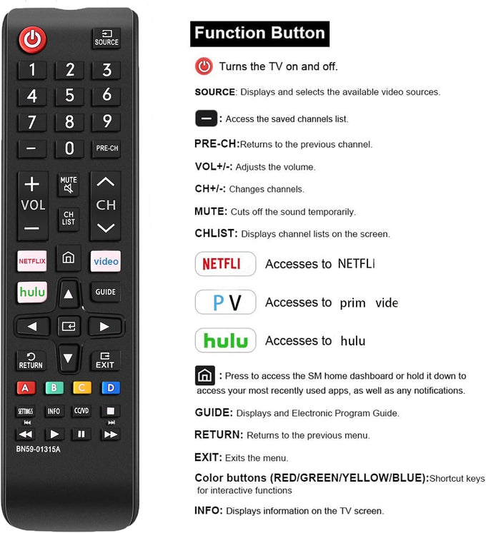 Universal Remote Control for All Samsung TV Remote Compatible All Samsung LCD LED HDTV 3D Smart TVs Models