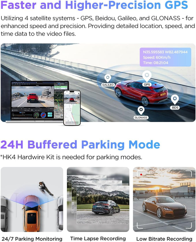 VIOFO A229 Pro 4K HDR Dash Cam, Dual STARVIS 2 IMX678 IMX675, 4K+2K Front and Rear Car Camera, 2 Channel with HDR, Voice Control, 5GHz WiFi GPS, Night Vision 2.0, 24H Parking Mode