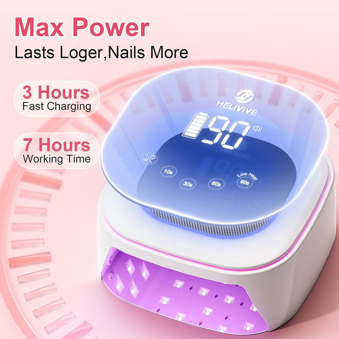 Cordless UV LED Nail Lamp, 80W Rechargeable Nail Dryer with 4 Timers, Atmosphere Light & Mirror Base, UV Light for All Gel Nails, Ideal for Training,Nail Art Practice,Home & Salon Use (White)