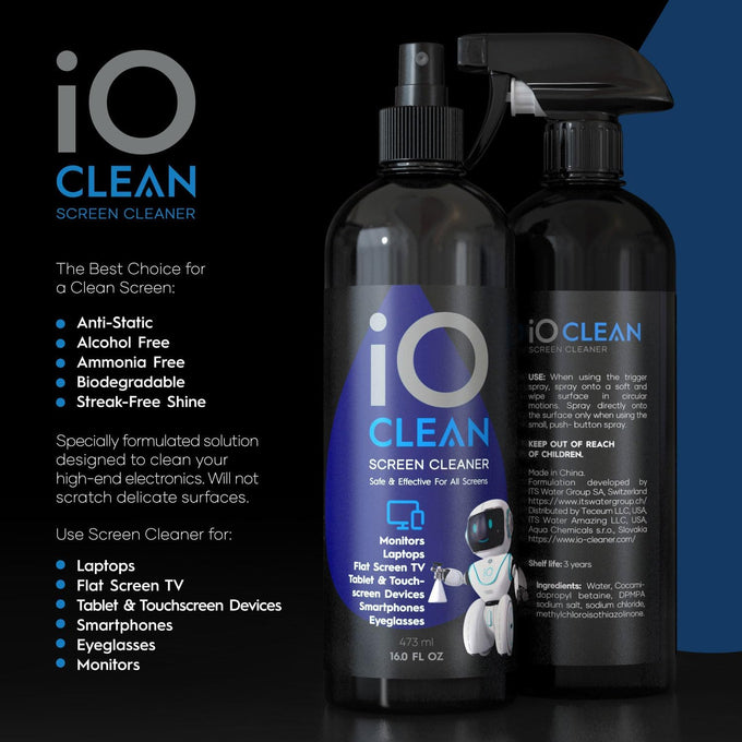 Screen Cleaner Spray (16oz - 473ml) – Best Large Cleaning Kit for LCD LED OLED TV, Smartphone, iPad, Laptop, Touchscreen, Computer Monitor, Electronic Devices, Microfiber Cloth Wipes and 2 Nozzles