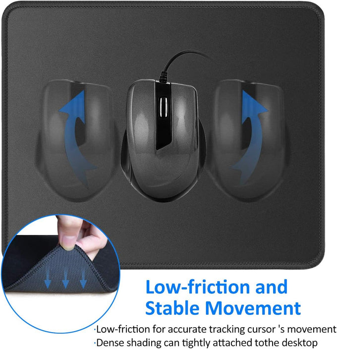JIKIOU Mouse Pad with Non-Slip Rubber Base, Premium-Textured & Washable Computer Mousepad with Stitched Edges, Mouse Pads for Computers, Laptop, Gaming, Office & Home, 10.2 x 8.3 in, Black