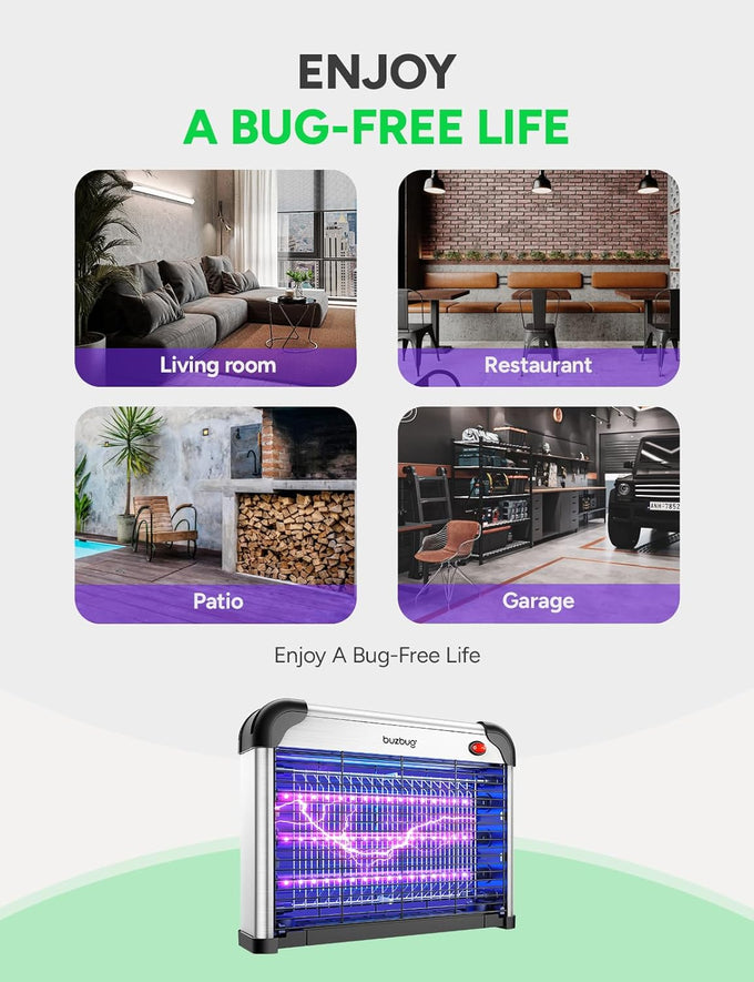 Buzbug LED Bug Zapper Indoor, 3800V High-Voltage, 3 LED Bulbs Up to 50,000 Hours, Electric Mosquito Zapper, Fly Trap Mosquito Trap, Fly Killer Fly Zapper -MA009