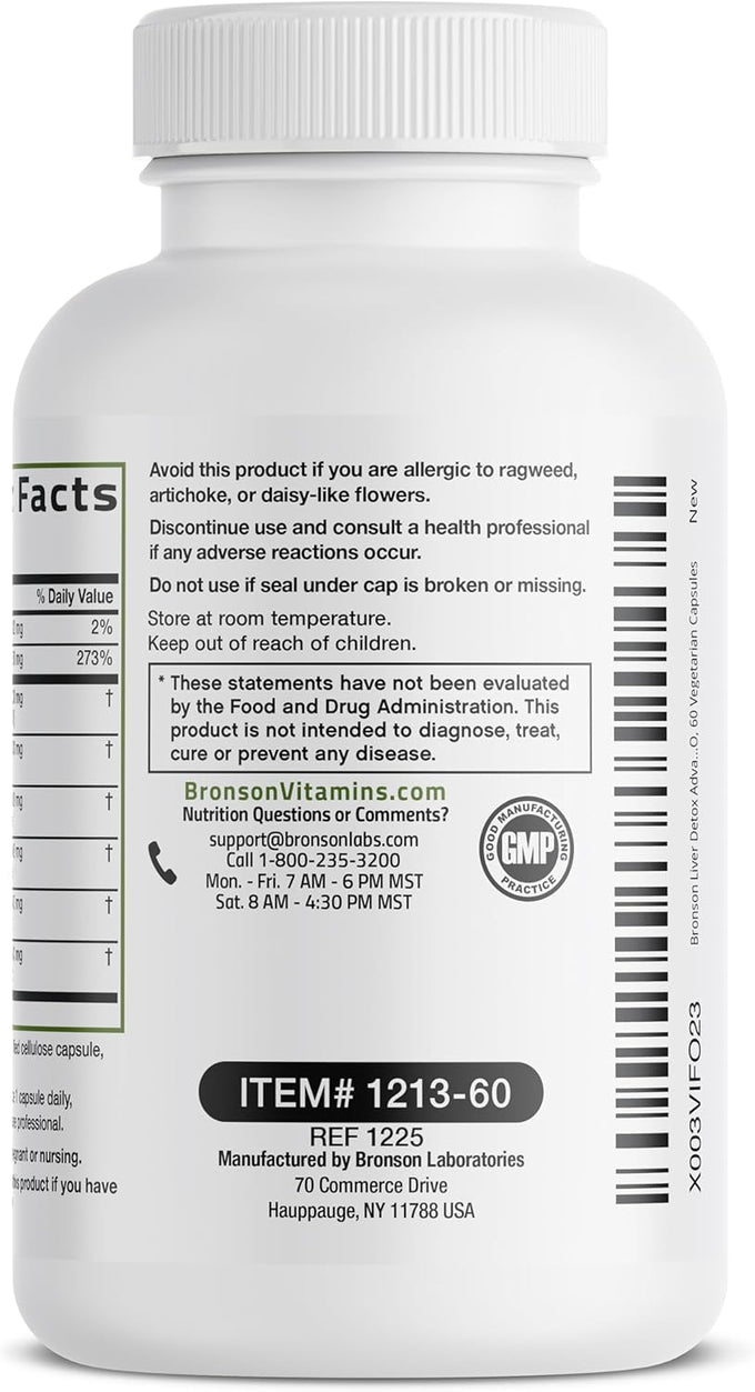 Bronson Liver Detox Advanced Detox & Cleansing Formula Supports Health Liver Function with Milk Thistle, Dandelion Extract, Turmeric, Artichoke Leaf & More, Non-GMO, 60 Vegetarian Capsules