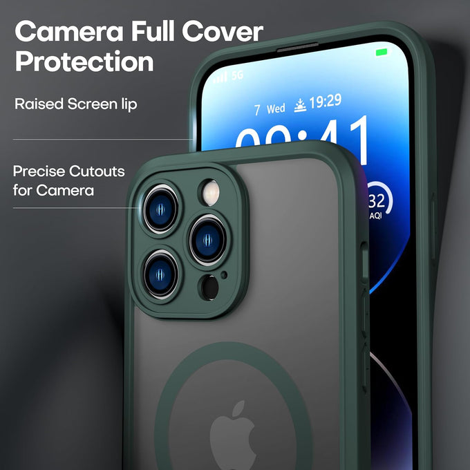 ImpactStrong Magnetic Guard Designed for iPhone 14 Pro Case [Camera Protection] [Military Grade Drop Tested] [Compatible with MagSafe] Slim Translucent Matte Phone Case (6.1") - Dark Green